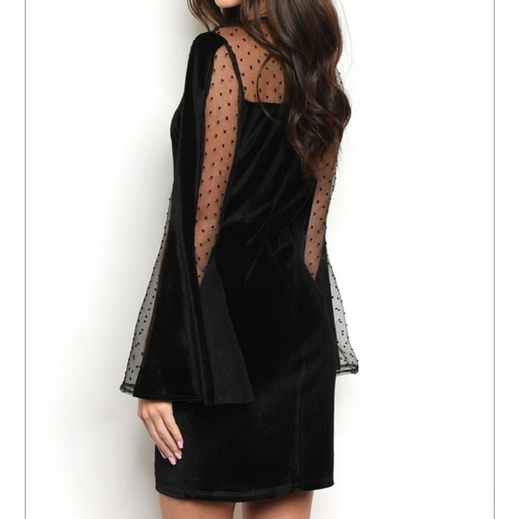 🆕Black Velvet & Mesh Dress - Picture 3 of 4